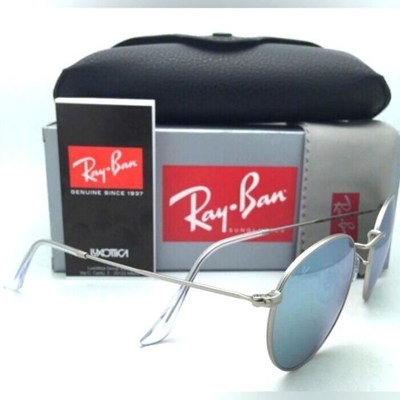 LIKE NEW RayBan Round Metal RB3447 Silver Mirror Flash Ray ban Sunglasses - Picture 8 of 15